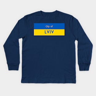 City of Lviv in Ukraine Flag Kids Long Sleeve T-Shirt